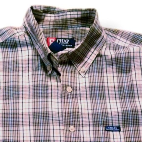 CHAPS by RALPH LAUREN Men's L Button Down Plaid Classic Western Shirt - Picture 3 of 4